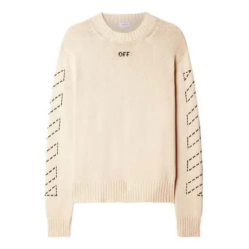 Off White , Beige Knit Sweater with Diag Arrows Print ,Beige male, Sizes:
