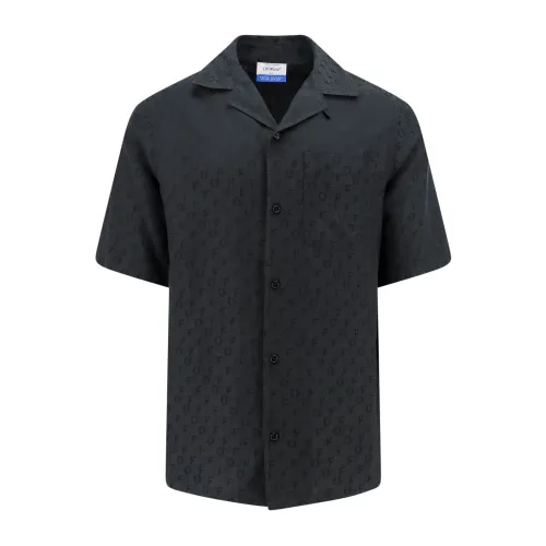 Off White , Black Bowling Collar Shirt ,Black male, Sizes: