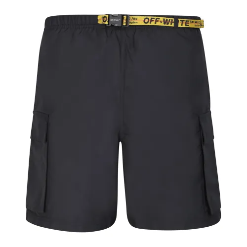 Off White , Black Cargo Swim Shorts ,Black male, Sizes: