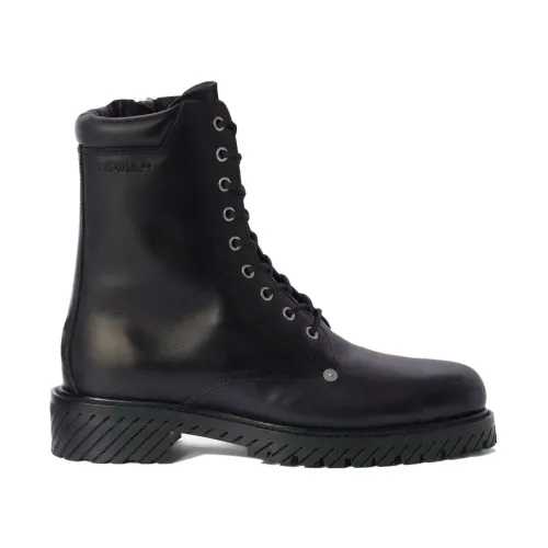 Off White , Black Combat Lace Up Boot ,Black male, Sizes:
