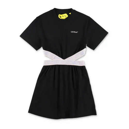 Off White , Black Cotton Jersey Girl Dress ,Black female, Sizes: