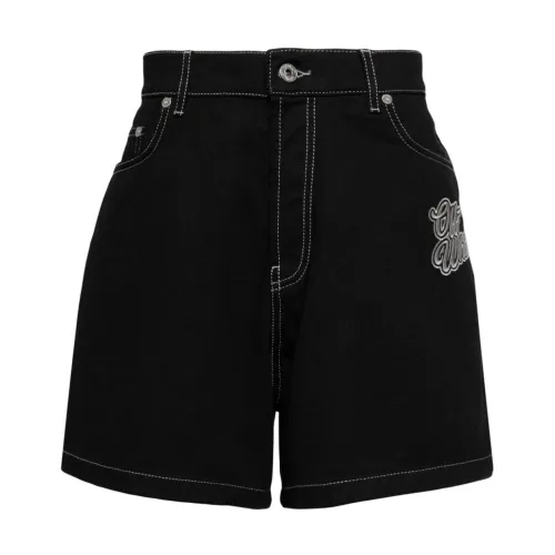 Off White , Black Denim Flared Bermuda Shorts ,Black male, Sizes: