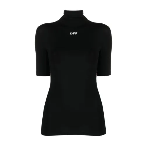 Off White , Black High Neck Sweater with White Logo Print ,Black female, Sizes: