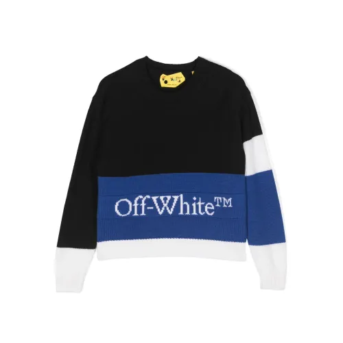 Off White , Black Knit Sweater with Color Block Design ,Black male, Sizes: