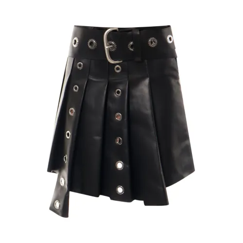 Off White , Black Leather Pleated Skirt ,Black female, Sizes: