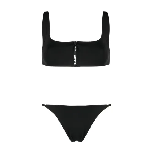 Off White , Black Logo-Print Bikini Zip Underwear ,Black female, Sizes: