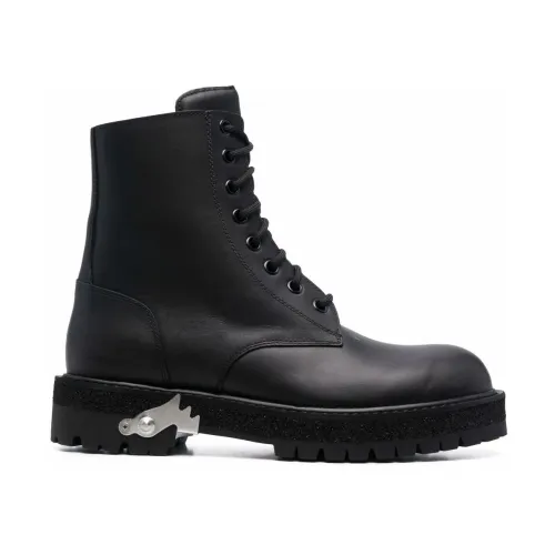 Off White , Black Metallic-Detail Ankle Boots ,Black male, Sizes: