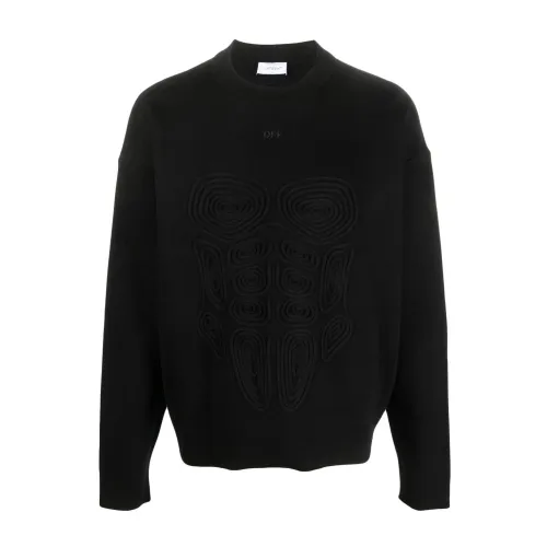 Off White , Black Sweaters with Front Detail ,Black male, Sizes: