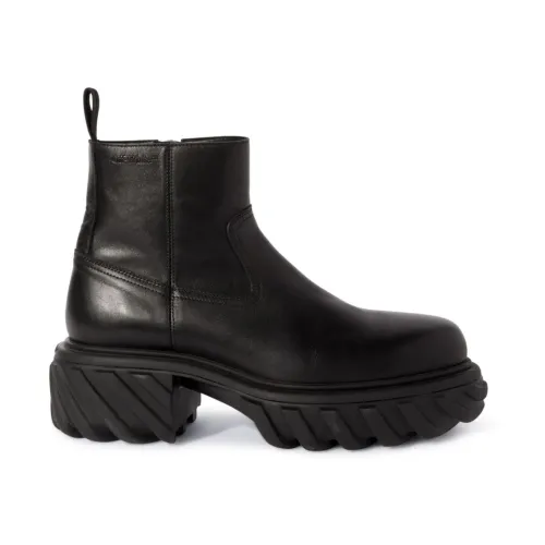 Off White , Black Tractor Motor Ankle Boots ,Black male, Sizes: