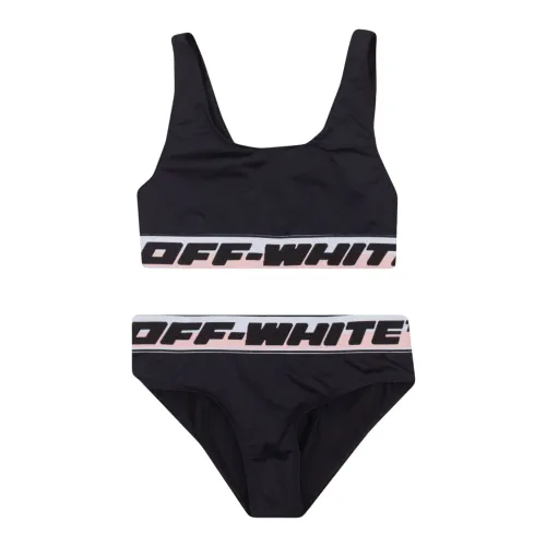 Off White , Black Two-Piece Kids Swimwear ,Black female, Sizes:
