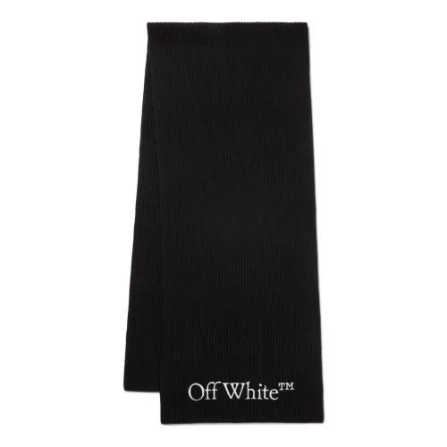 Off White , Black Virgin Wool Scarf with Embroidered Logo ,Black male, Sizes: ONE