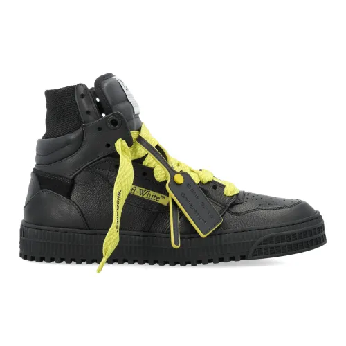 Off White , Black Yellow High Top Sneakers ,Black male, Sizes: