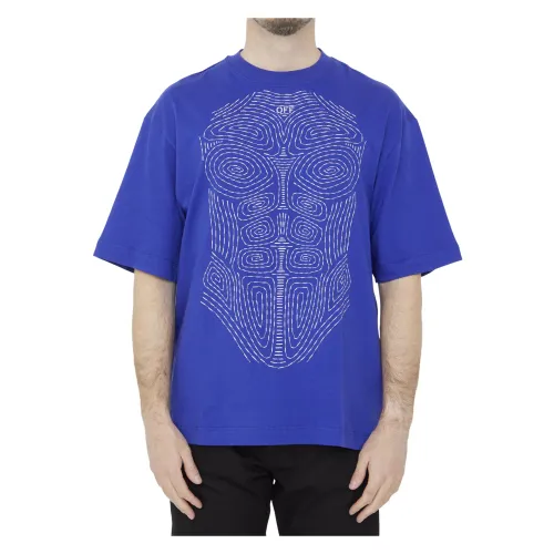 Off White , Blue Body Stitch Skate T-Shirt ,Blue male, Sizes:
