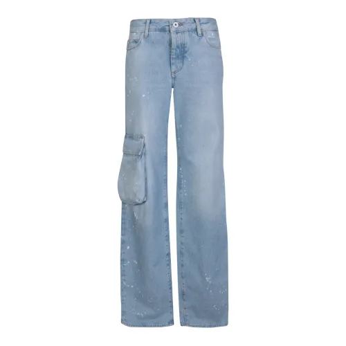 Off White , Blue Cargo Jeans with Unique Painted Detail ,Blue female, Sizes: