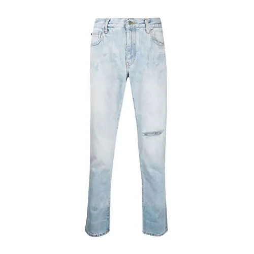 Off White , Blue Cotton Denim Jeans for Men ,Blue male, Sizes: