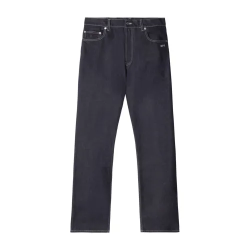 Off White , Blue Denim Jeans with Embroidered Logo ,Blue male, Sizes:
