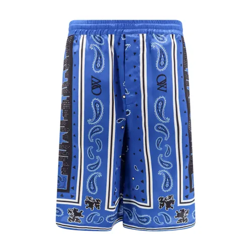 Off White , Blue Elastic Waistband Shorts ,Multicolor male, Sizes: