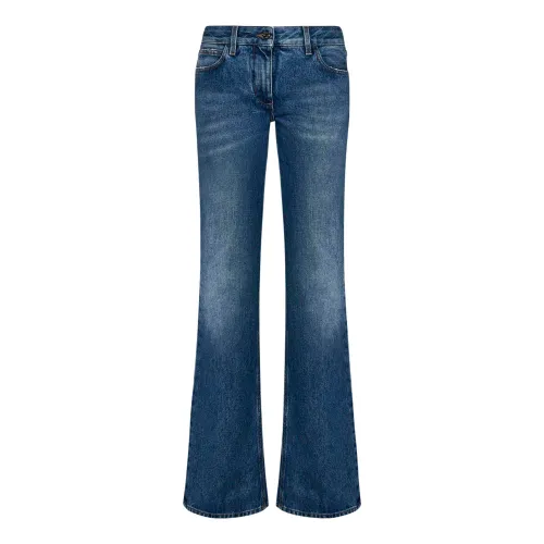 Off White , Blue Flared Leg Jeans with Logo Button ,Blue female, Sizes:
