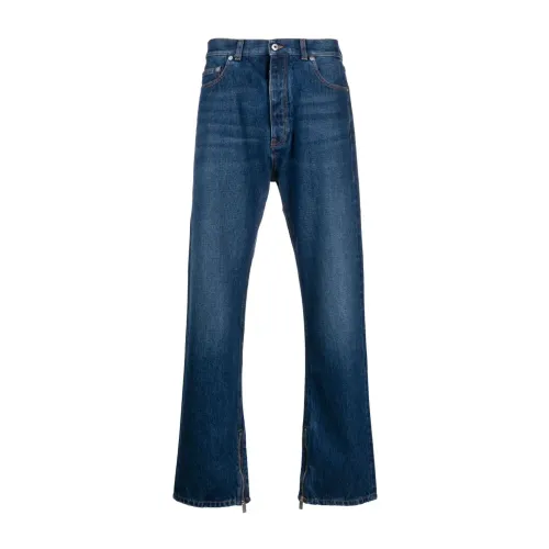 Off White , Blue Jeans with Logo Patch and Ankle Zips ,Blue male, Sizes:
