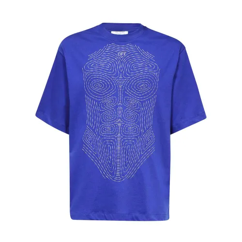 Off White , Blue T-Shirt - Regular Fit - 100% Cotton ,Blue male, Sizes: