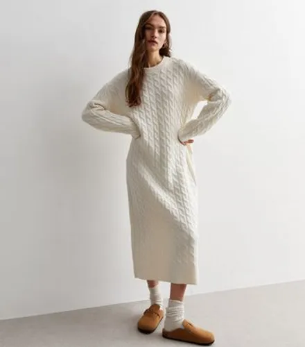 Off White Cable Knit Crew Neck Maxi Dress New Look