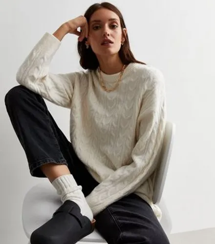 Off White Cable Knit Longline Jumper New Look