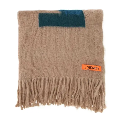 Off White , Cappuccino mohair blend blanket ,Beige male, Sizes: ONE