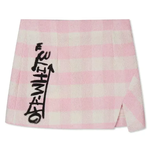 OFF WHITE Checked Boucle Graffiti Skirt Junior - Pink