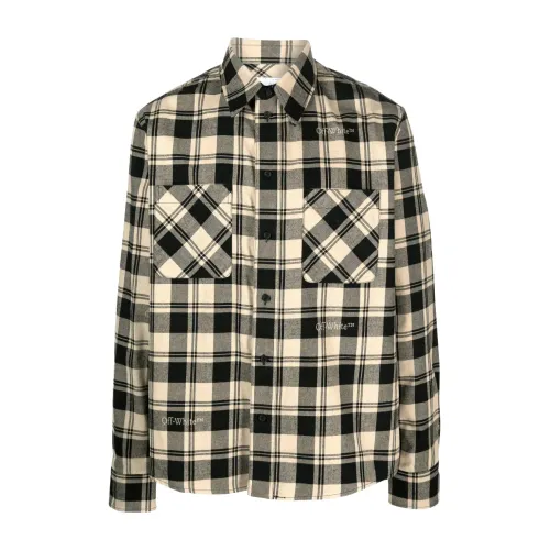 Off White , Checked Flannel Shirt ,Beige male, Sizes: