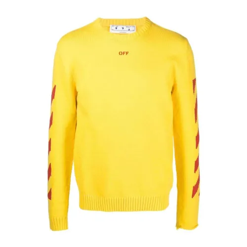 Off White , Cotton Sweater with Logo Detail ,Yellow male, Sizes: