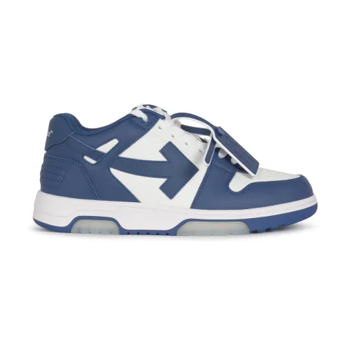 Off White , Dark Grey Black Leather Sneakers ,Blue male, Sizes: