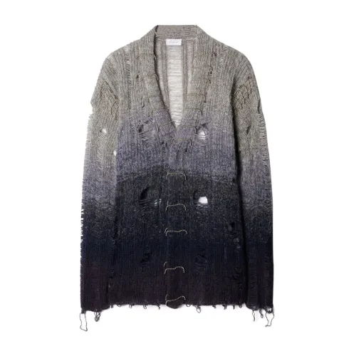 Off White , Distressed Mohair Cardigan in Grey ,Gray male, Sizes: