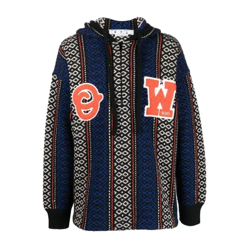 Off White , Embroidered wool blend oversize sweater ,Blue male, Sizes: