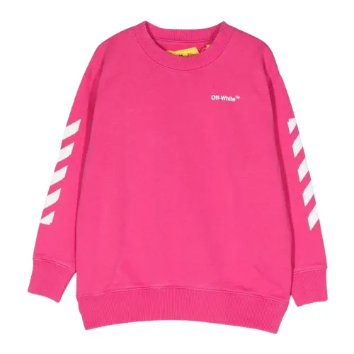 Off White , Fuchsia Sweater with Maxi Print ,Pink female, Sizes: