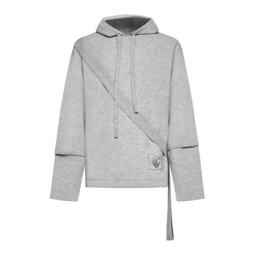 Off White , Gray Wool Sweatshirt with Detachable Hood ,Gray male, Sizes: