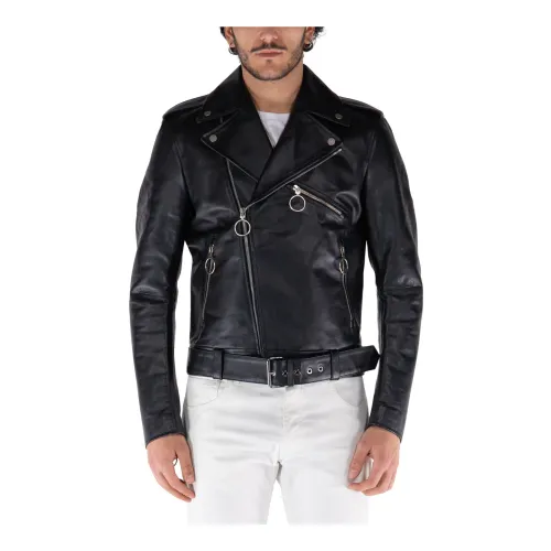 Off White , Leather Biker Jacket Arrow Style ,Black male, Sizes: