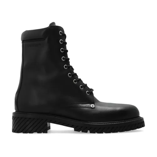 Off White , Leather combat boots ,Black male, Sizes: