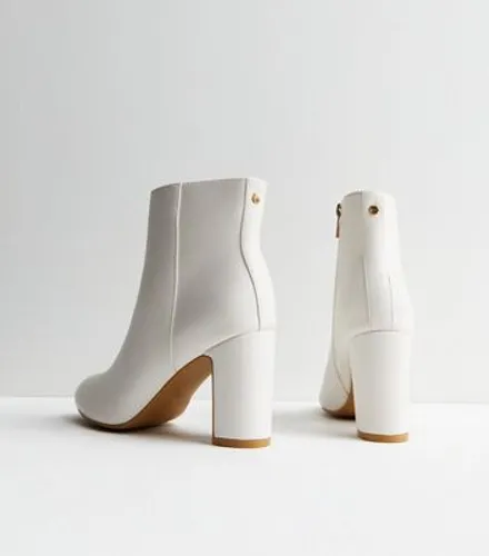 Off White Leather-Look Block Heel Ankle Boots New Look