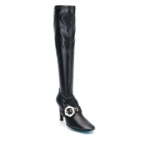 Off White , Leather Over-the-Knee Boots with Buckle Detail ,Black female, Sizes: