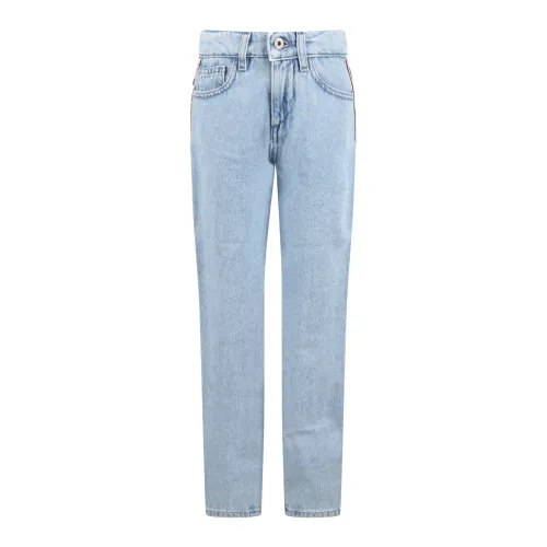 Off White , Light Blue Cotton Jeans with Adjustable Waist ,Blue unisex, Sizes: