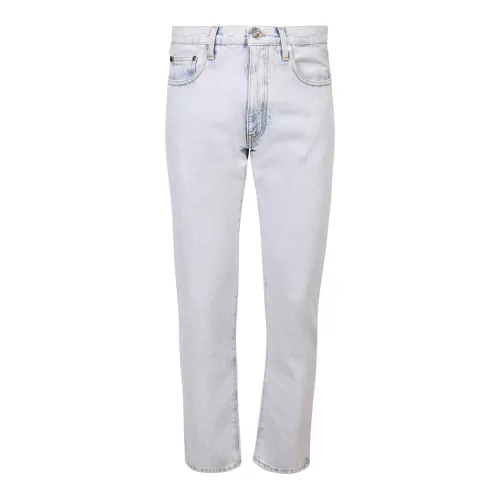 Off White , Logo print slim jeans ,Blue male, Sizes: