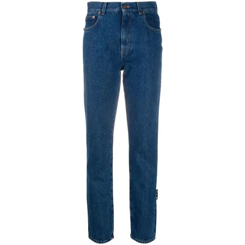Off White , Logo Print Straight-Leg Denim Jeans ,Blue female, Sizes:
