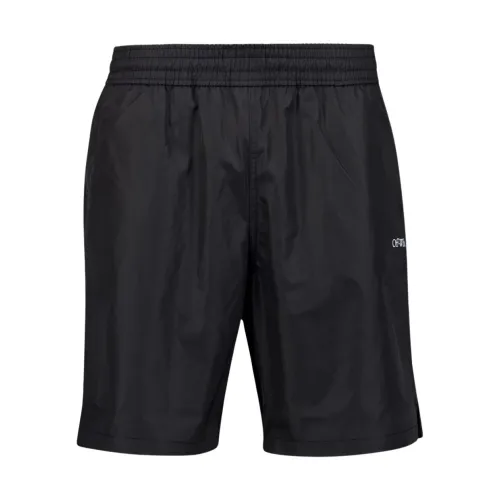 Off White , Logo Print Swim Shorts ,Black male, Sizes: