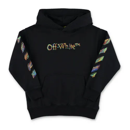 Off White , Logo Sketch Hoodie for Boys ,Black male, Sizes: