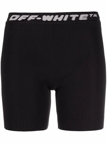 Off-White logo-waistband sports shorts - Black