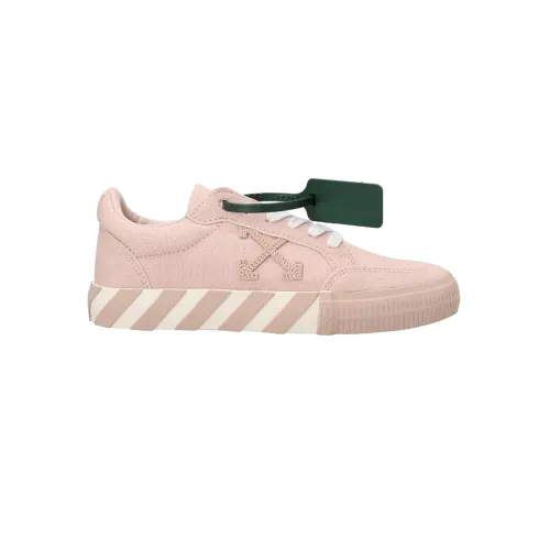 Off White , Low Vulcanized Sneakers in pink canvas with unmistakable arrow pattern, signed zip label. Round toe and lace-up closure at the front. ,Pin