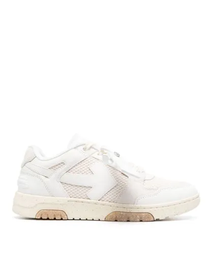Off-White Mens Out of Office Slim Leather Mesh Trainers in Cream White