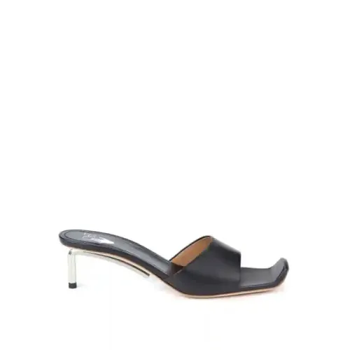 Off White , Metallic Geometric Heel Leather Sandals ,Black female, Sizes: