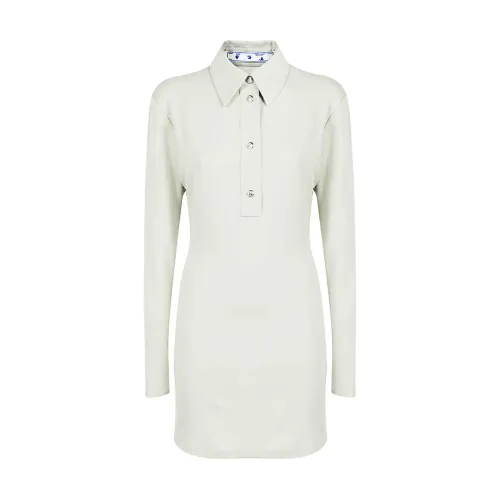 Off White , Mini Dress with Long Sleeves and Button Closure ,Gray female, Sizes: