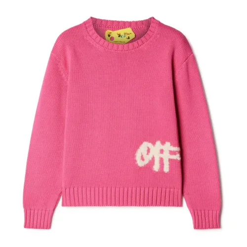 Off White , Pink Cotton Knit Logo Sweater ,Pink female, Sizes: